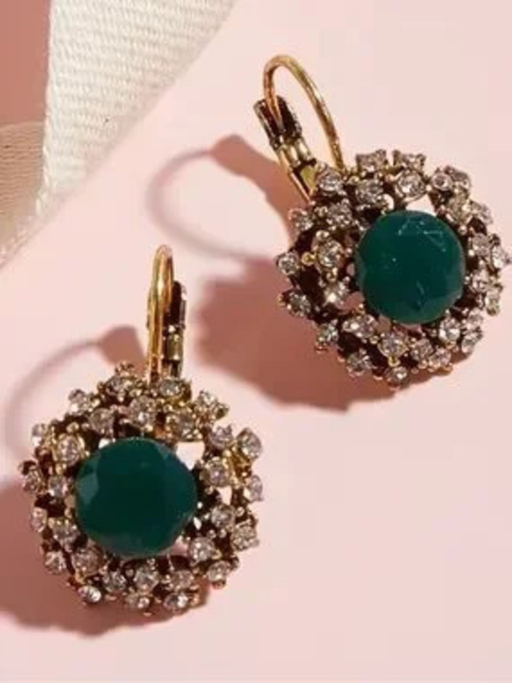 Anthropologie Gold-Tone Teal Crystal Halo Leverback Earrings